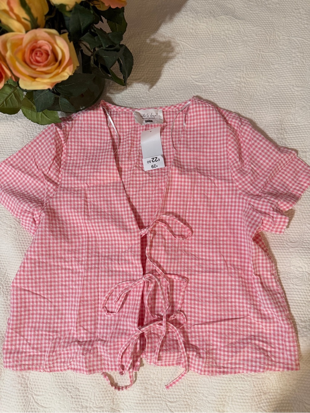 Pink Gingham Tie-Front Women's Top